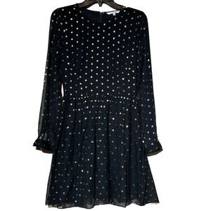 Rebecca Minkoff Silk Mini Dress Black Gold Dotsp 0 Party Cocktail Long Sleeve